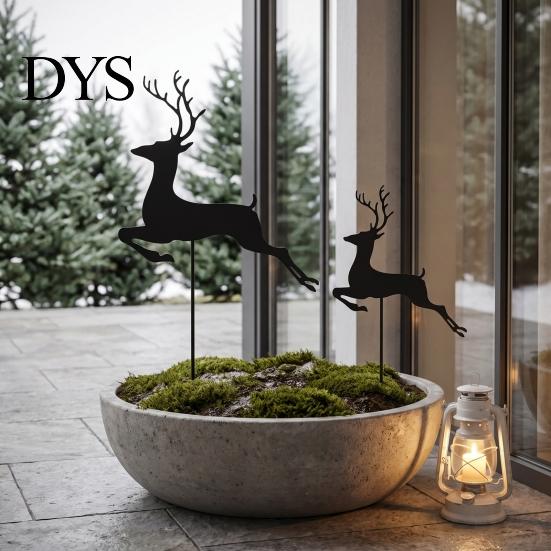 Holiday Deer Garden Stakes 2Pcs/Set Christmas Elk Stake, Black Reindeer Silhouette Yard Art, Metal Art Flower Bed Sign for Outdoor Lawn Patio Pathway
