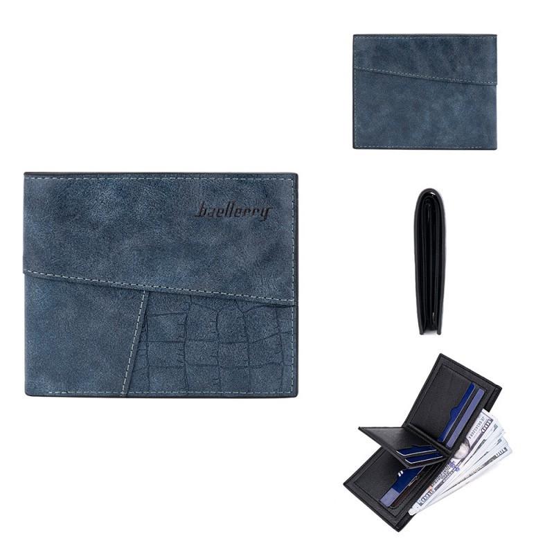 New Men s Short Wallet European American Retro Multi Slot Business Thin Version Solid Color 12X10X2 синий
