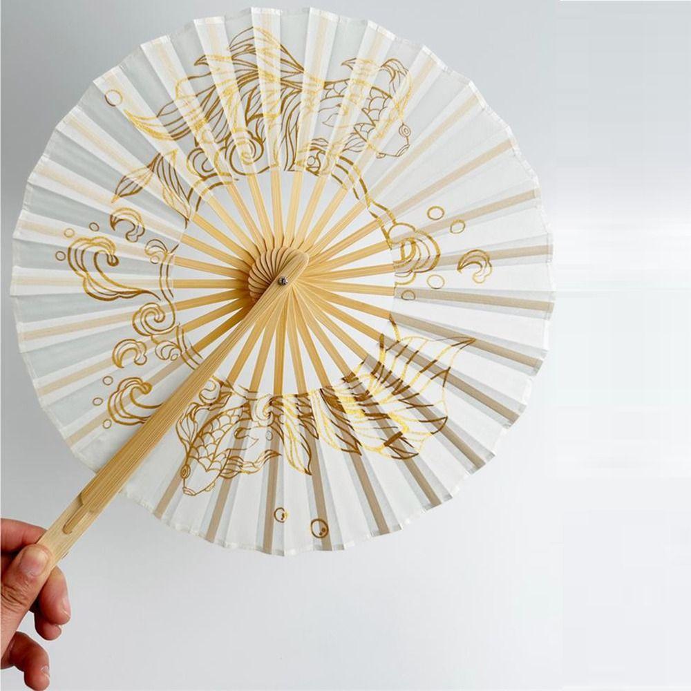 Vintage Handmade Round Bamboo Fan Tassel Portable Collapsible Hand Fan Handheld Lightweight Dance Fan Women