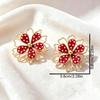 Elegant Gold Plated Floral Earrings Black Enamel White Dot Design Dainty Jewelry for Dinner Date Wear