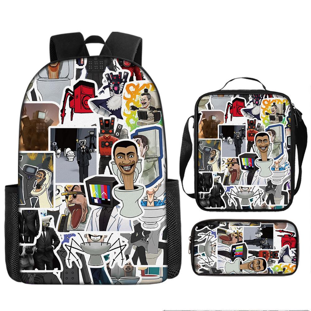 Luxury Novelty Peculiar Cool Skibidi Toilet 3D Print 3pcs/Set Pupil School Bags Laptop Daypack Backpack Lunch Bag Pencil Case