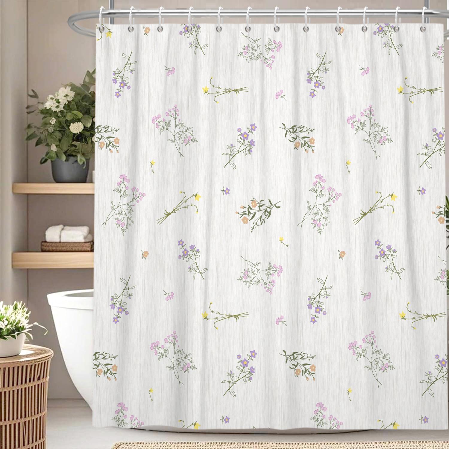 

Waterproof Floral Vine Shower Curtain Plant Patterns Watercolor Stripes Design Rustic Nordic Minimalist Polyester Bathroom Decor 90x180cm-35x71in