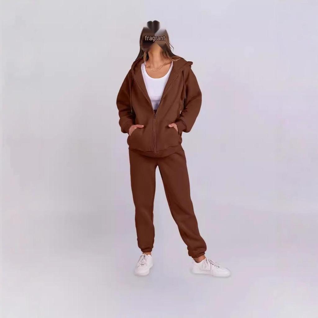 Korean Style Women's Hooded Fleece Sweatshirt - Autumn/Winter Casual Loose Top Coat Hoodie Set