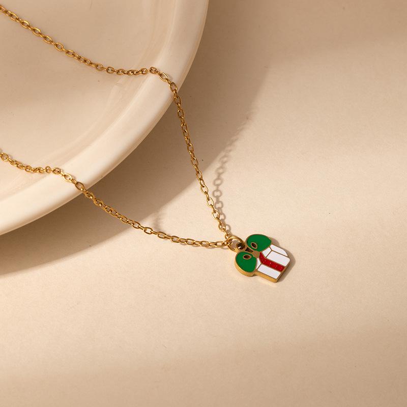 Collier avec Pendentif Renne de Noël à Gouttes d'Huile et Nœud, Boîte Cadeau pour Femme - Bijou Élégant Chaîne de Clavicule Européenne et Américaine.