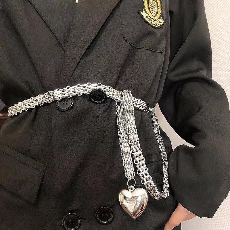 Fashionable Metal Chain, Personalized Love Pendant, Waist Chain, Exaggerated Splicing Belt Accessory, Ladies' Waist Decoration