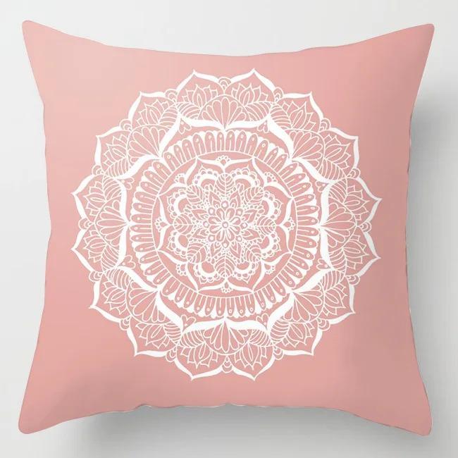 Pink Marble Mandala Peach Skin Pillow Case 2D Flat Printed Decorative Cushion Cover For Sofa Living Room Girl Bedroom Decor