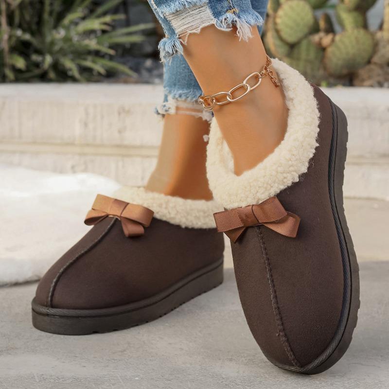 Autumn and Winter New Round Head Bow Cover Foot Wool Cotton Shoes Women's Cross-border Warm and Velvet Short Snow Boots