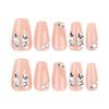 NAKHI 24 Pcs Nude Press On Nails with Silver Bow & Rhinestone | Glossy Square Artificial False Nails for Women | Reusable Stick On Nail Extensions
