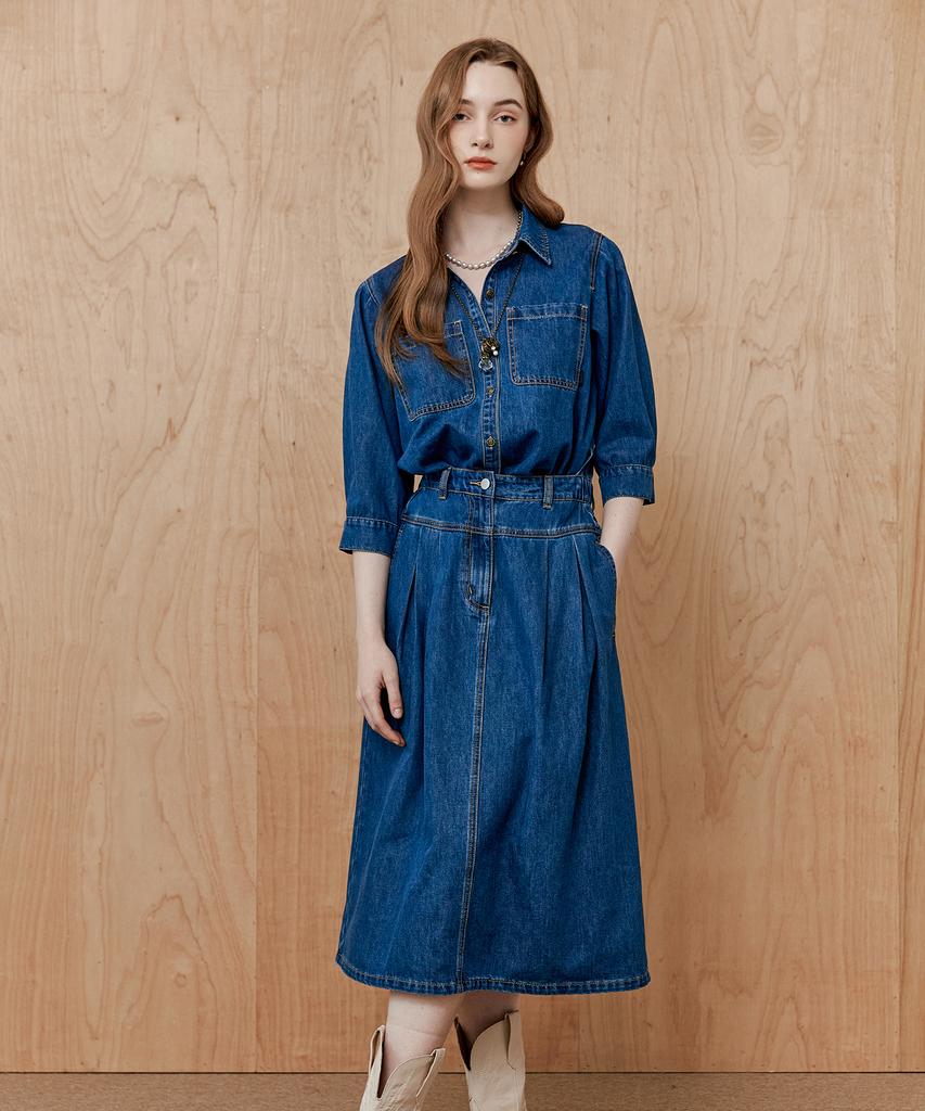 Maja Natural Washed Two-In-One Shirt Denim Long Dress