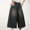 Women Y2k Style Baggy Denim Shorts Wide Leg Short Pants Fashion High Waisted Dark Wash Knee Length Loose Unisex Jeans Casual