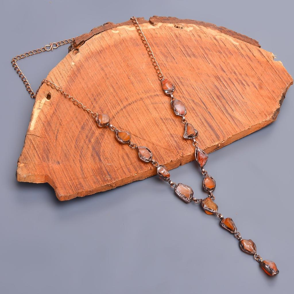 Carnelian Rough Stone Trendy Chain Electroformed Sacral Chakra Necklace Copper V-21