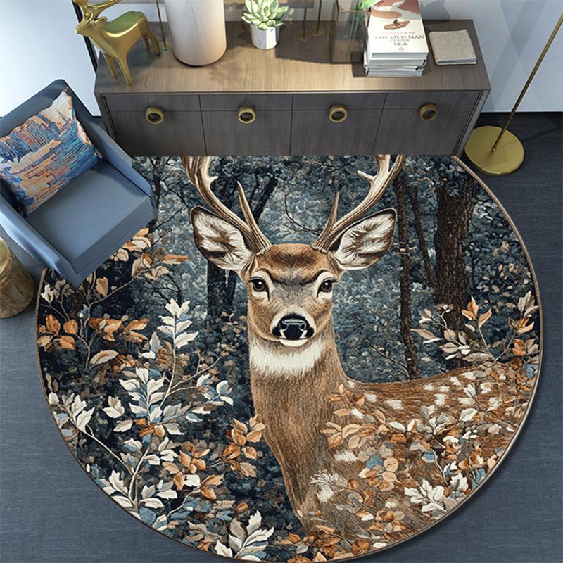 Elk Round Area Rug,Carpet Rug for Living Room Bedroom Sofa Playroom Decor,Non-slip Floor Mat