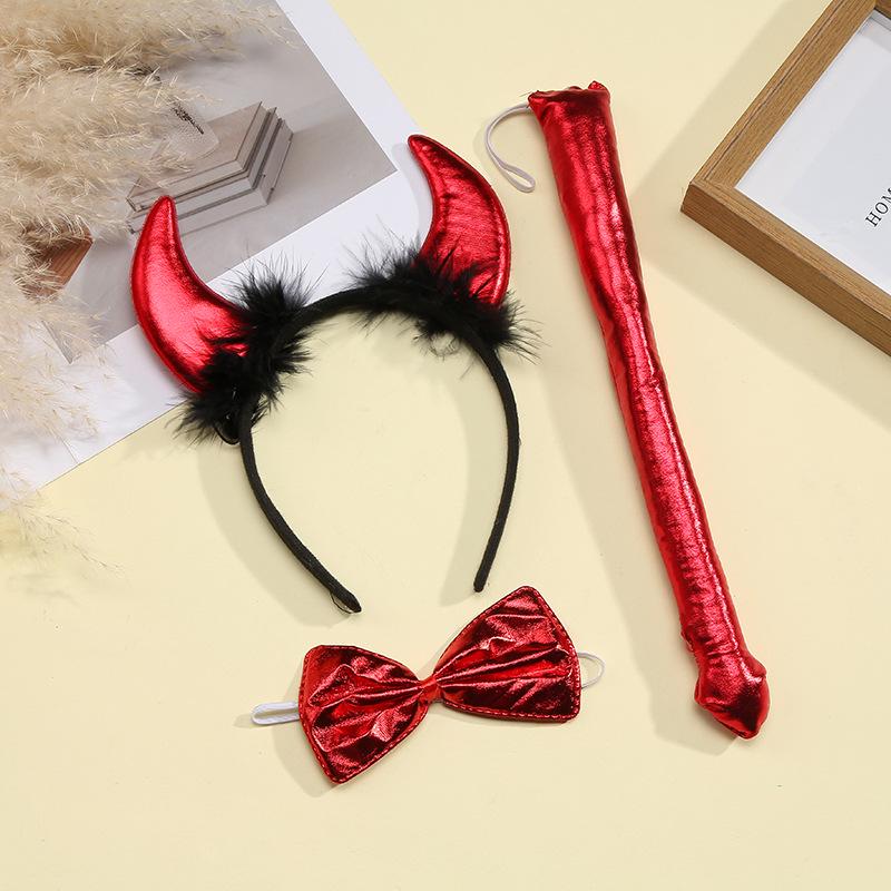 Halloween Devil Horn Headband Set: Festival Costume Props Cosplay Cow Horn Hairband 3-Piece