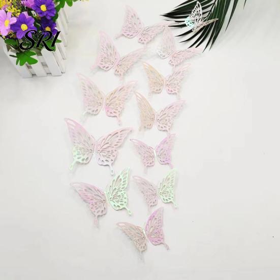 Home Atmosphere Decor 12Pcs/Set Wall Sticker 3D Hollow Butterfly Design Lightweight Easy Living Room Installation Decals Bedroom Birthday Party