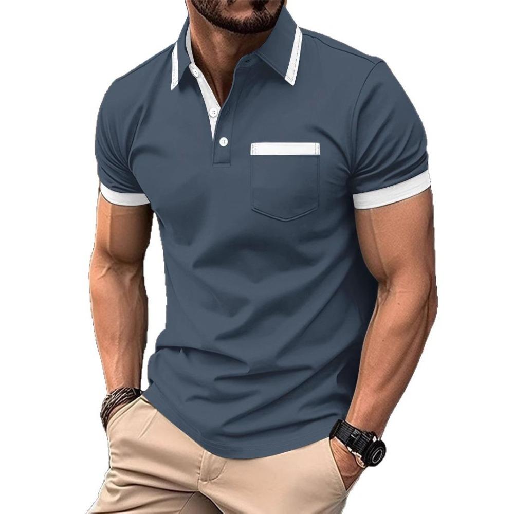 New Men's Polo Shirt with Chest Pocket: Plain, Casual and Stylish Short-sleeved T-shirt