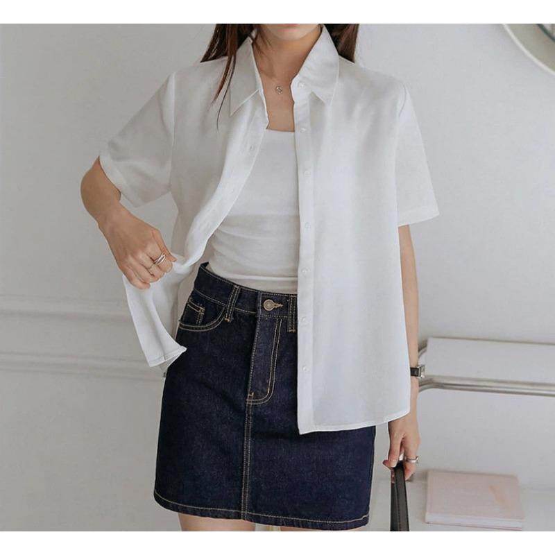 Korean Style Commuting Loose Short-sleeved Shirt for Women Summer Thin Design Versatile Shirt