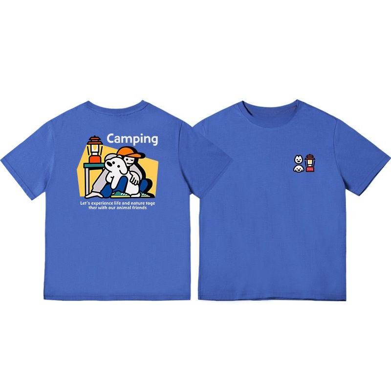 New Korean CampingThemed ShortSleeved TShirt For Unisex Loose Personalized Casual Pure Cotton Breathable Clothing