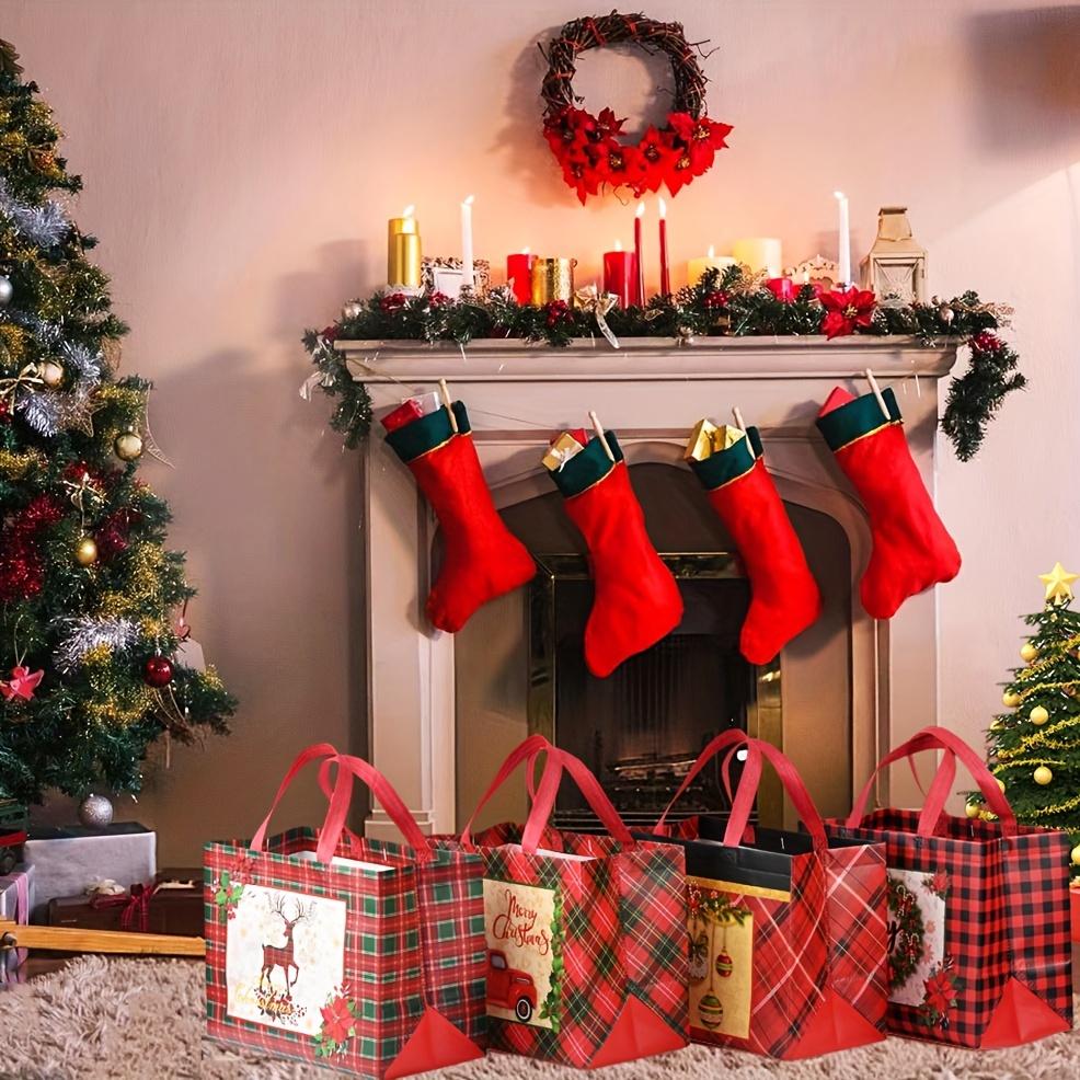8/16pcs Festive Christmas Gift Bags With Handles - Foldable, Multi-Use Woven Fabric Totes For Home 2026 Winter Light Gift Packag
