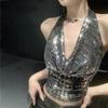 V-neck Sweet Spicy Slim Camisole Sling Glitter Hanging Neck Top Sweet Glitter Tank Top Vest  Party