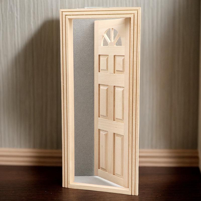 [J] 1 Set Furniture Accessories 1/12 Wooden Unpainted 6-Panel Door Dolls House Miniature Fairy Garden Decoration