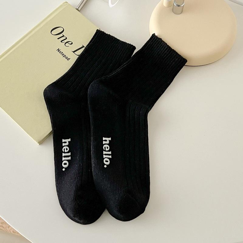 

Korean Style Women’s Mid-Calf Cotton Socks - Solid Autumn/Winter, Cream, Thick Thread, Sweat-Absorbing, Slouchy. One Size (EU 36-41)