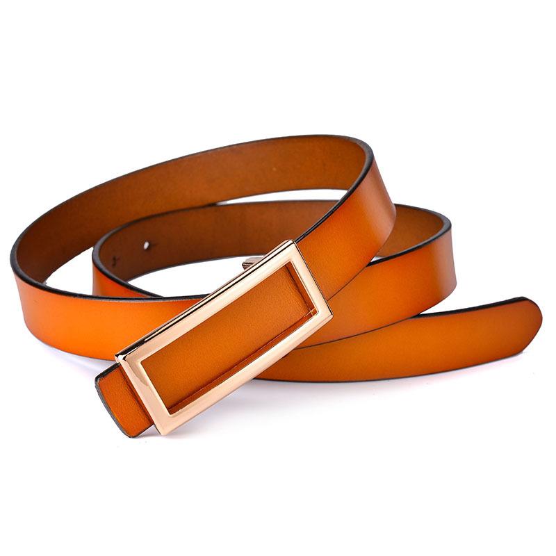 Women'S Leather Smooth Buckle Belt Cowhide Belt Personalized Rectangle Casual Pants Belt