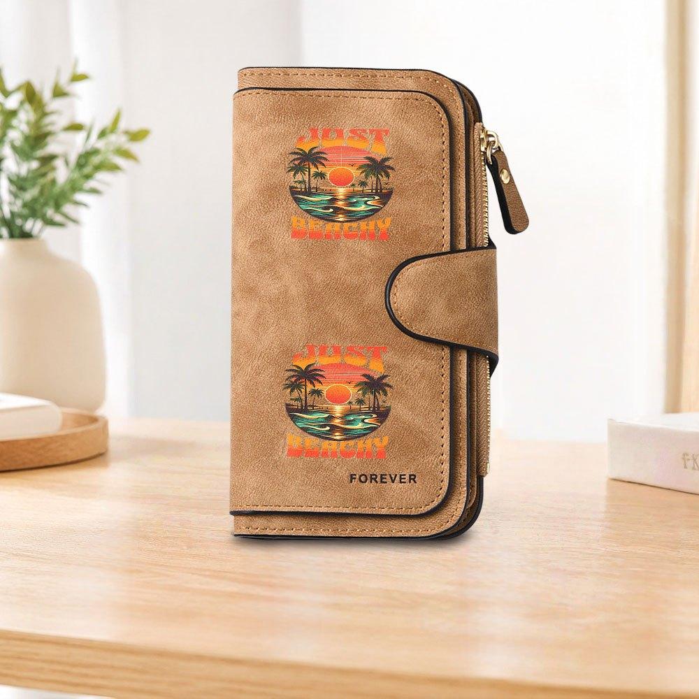 Just Beachy Vintage Beach Long Zipper Wallet, Large Capacity Card Holder, Unisex Clutch Bag, Fashionable Zipper Coin Purse, Suitable for Daily Use, A