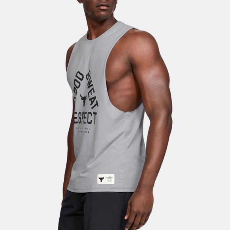 Under Armour Project Letter Print Sports Breathable Vest Men Vests Gray 1346097-011