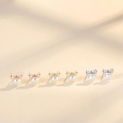 Neues Nischen-Design Ohrstecker mit Schleife und Perlen Temperament Leichter Luxus Einfach Silbernadel Mode Ohrstecker