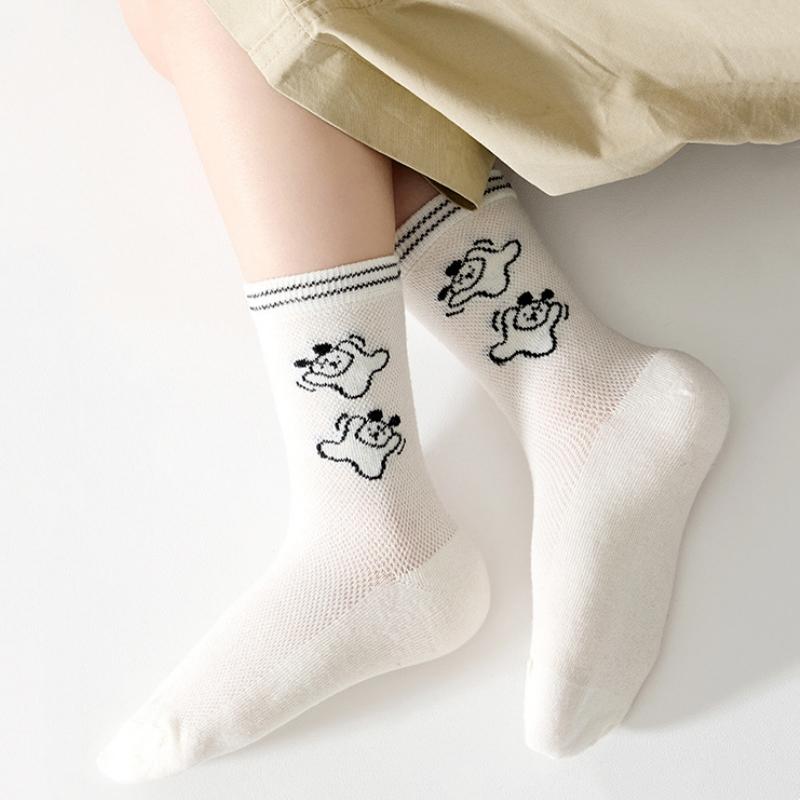 5pairs/set Children's Lovely Animal Boys Socks White Cute Dog Cotton Socks Cartoon Girls Spring Summer Striped Dog Sock
