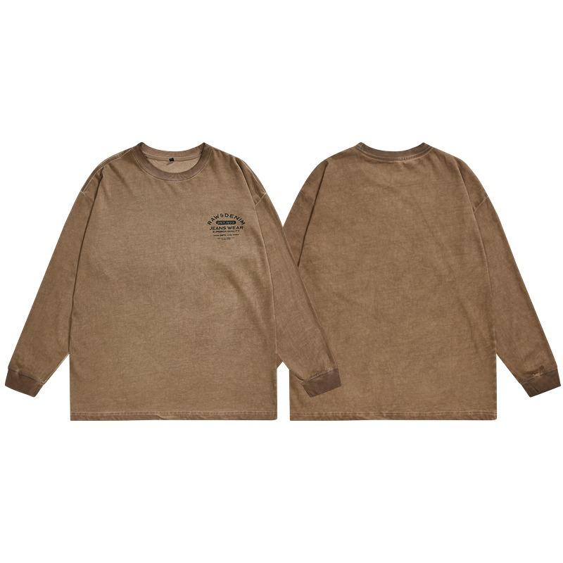 Fat Crew Neck American Vintage Pattern Printed Men's T-Shirt--Lightweight and wrinkle-resistant, versatile commuter long-sleeved sweater