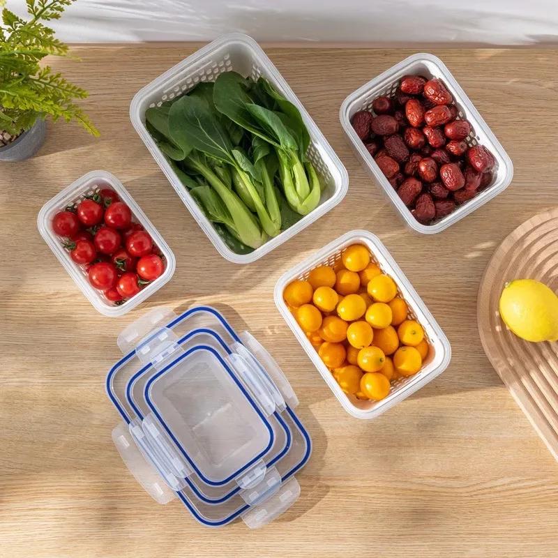 Large Vegetable Drain Basket Special Fruit Preservation Box For Refrigerators Food Grade Kitchen Double Layer Storage Container