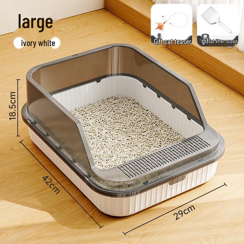 Extra Large Anti-Splash Cat Litter Box: Semi-Enclosed Tray for Large Cats and Kittens