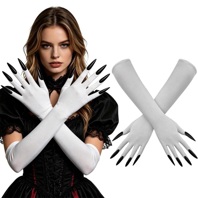 Guanti Lunghi di Halloween con Dita Appuntite e Tessuto Elasticizzato per Look da Palco, Giochi di Ruolo e Styling Fotografico