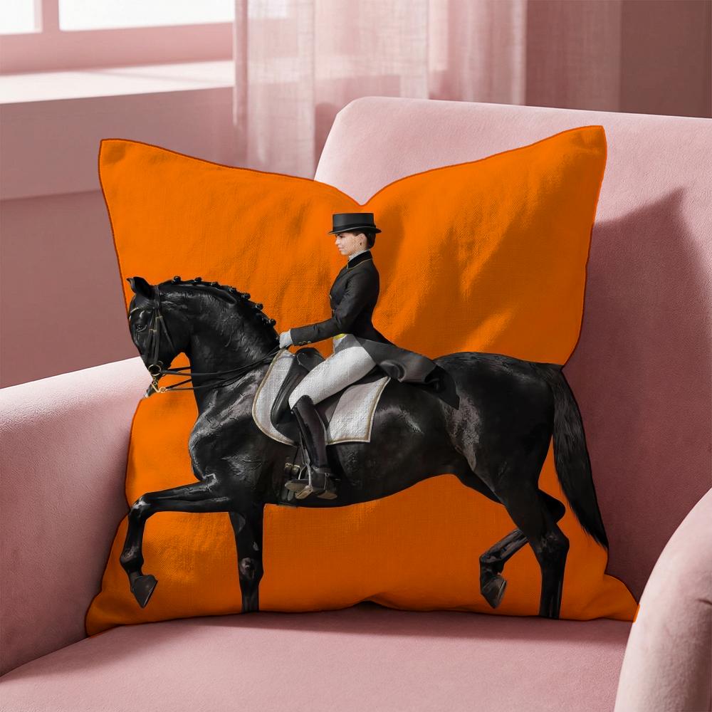 Rider Horse Painting Cushion Cover Multi-Scene Pillow Cover for Home & Car - Reversible, Soft & Durable for Daily Use