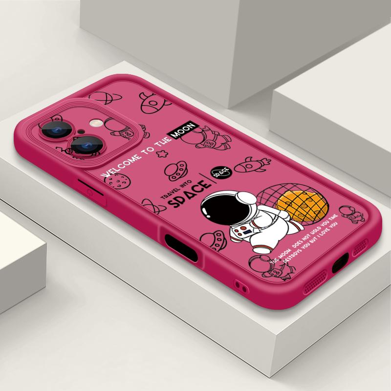 For iPhone 13 Case Cute Cartoon Moon Planet Astronaut Cover For iPhone 14 15 Pro Max 12 11 16e 17 Air Funda iPhone 16 Pro Max