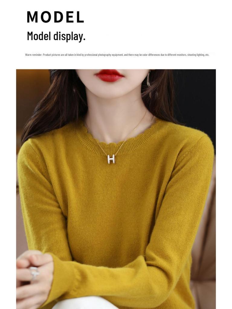Soft & Cozy Women's Lace Round Neck Knit Sweater - Trendy Spring/Autumn 2025, Long Sleeve, Loose Fit