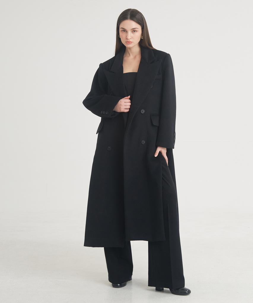 Thefrht Tailored Double-Breasted Slit Coat (Black)