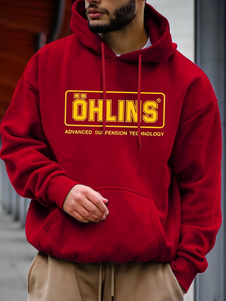 [Ohlins Hoodie] Ohlins Unisex Thermal Hoodie | 100% Polyester Loose Fit Long Sleeve Bold Yellow Logo Advanced Suspension Hoodie