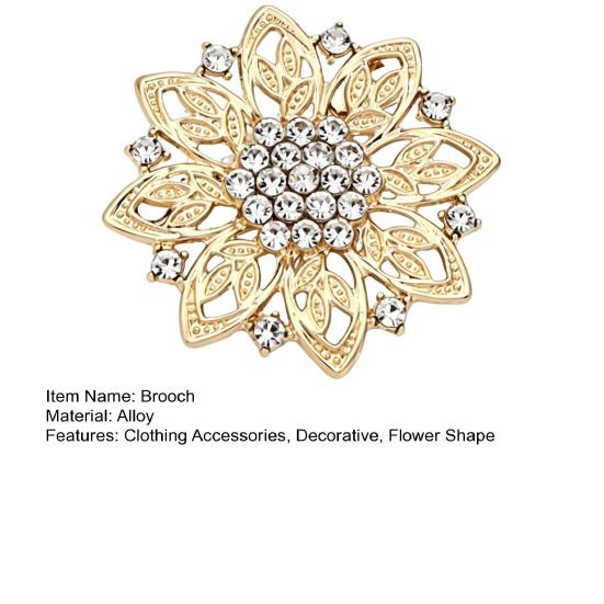 Elegant Alloy Lapel Pins Hollow Rhinestone Flower Brooch, Floral Decorative Pin, Vintage Style Brooch Clothing Jewelry for Wedding Party Prom