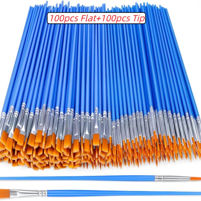 100/130/160/180/200Pcs Professional Art Brushes Set Nylon Hair Flat Round Paint Brushes for Acrylic Watercolor Painting