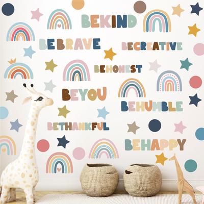 Cartoon Wall Sticker Bohemian Rainbow English Decorative Wall Home Kindergarten Children's Room Self-adhesive Wall Sticker