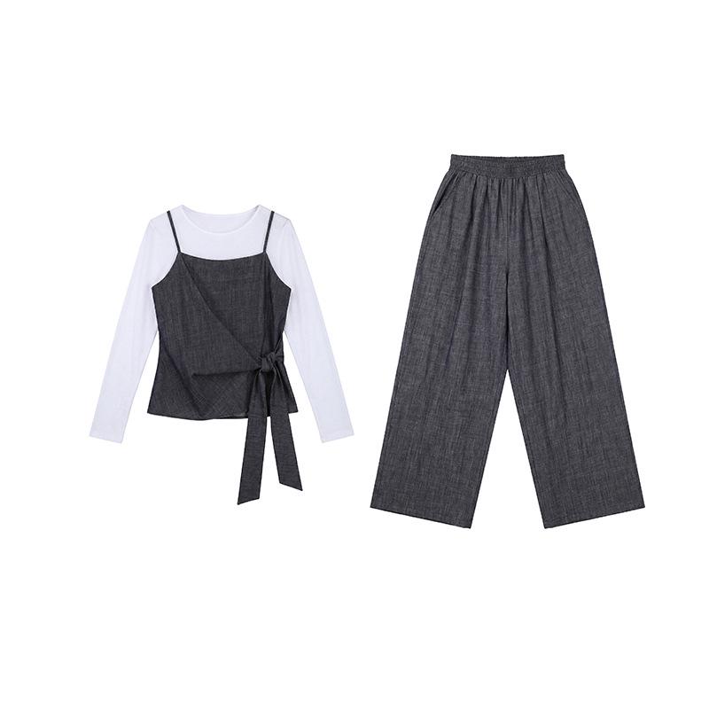 

2026 Spring Fashion: White Long-Sleeve Base Layer, Camisole & Jeans Casual Set T6238C Small джинсовый синий