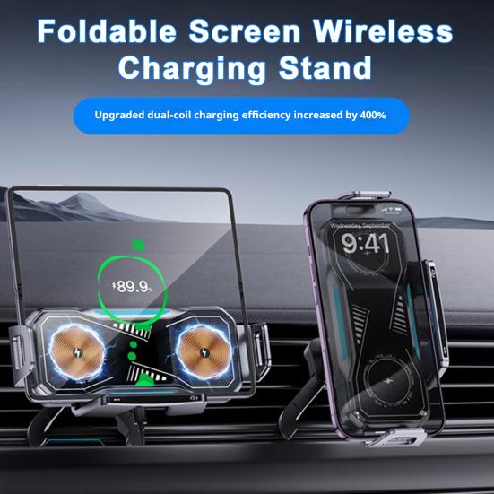 Αναδιπλούμενη Βάση Κινητού Αυτοκινήτου 15W Ασύρματος Φορτιστής με Περιστροφή 360 Μοιρών Διπλού Πηνίου Γρήγορη Φόρτιση Βάση Φόρτισης για Αναδιπλούμενα Τηλέφωνα