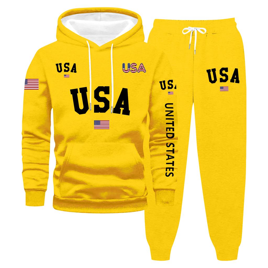 Men's Large Size Solid Color Printed Sweatshirt Set Men's Casual Sports Suit Sweatshirt Set