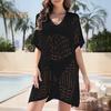 Women's Mesh Crochet Swimwear Cover-Up V-Neck Short Sleeve Hollow Out Beachwear Loose Fit Bikini Cover Up Dress for Vacation Travel