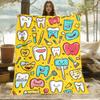 1pc Cute Teeth And Tools Pattern Blanket | Soft Warm Polyester Flannel, Digital Print, Comfortable, Durable Fabric, Multi-Functional For Sofa, Bed, Tr
