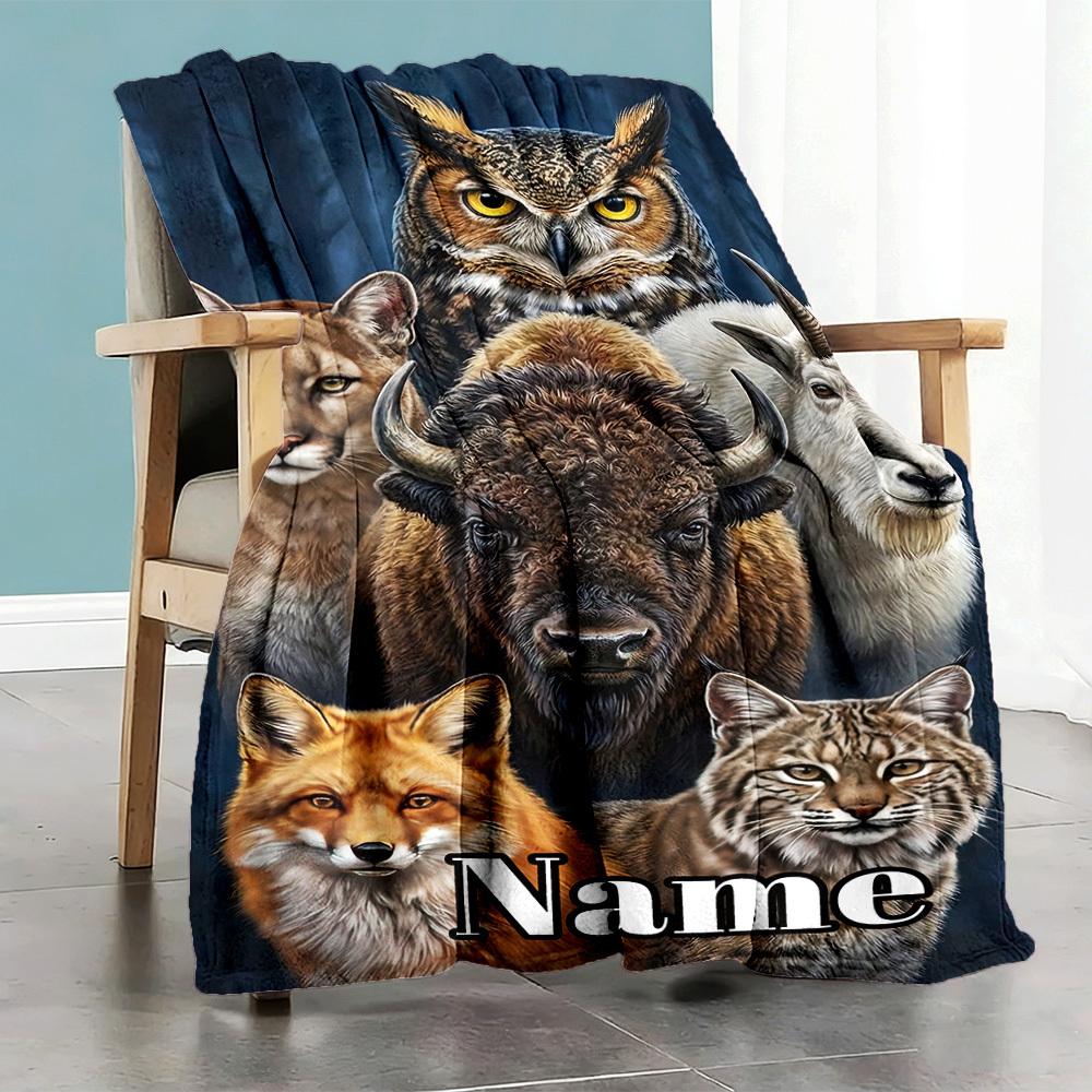 Wildlife Collage Home Customize Your Name Blankets Comfortable Soft Lightweight Multiseasonal Blanket For Picnics Sofas Offices Beds Living Rooms