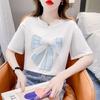 Hot Stamping Butterfly Knot Pure Cotton Short Sleeved T-shirt for Women's Summer New Loose Niche Top