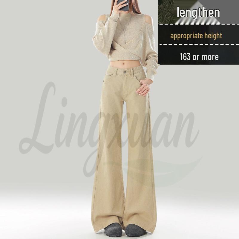 

American Washed Khaki Micro-Flare Jeans - Women s 2026 Autumn/Winter Casual Collection XS